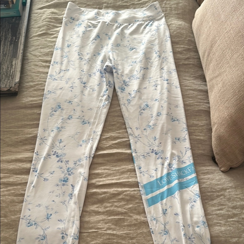 LoveShackFancy Floral Leggings - White and Blue